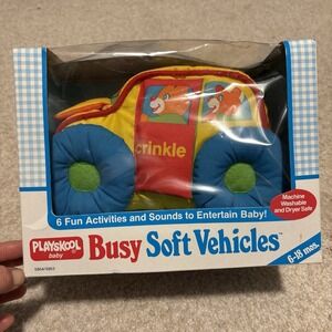 New Rare Vintage 1988 Playskool Baby Busy Soft Vehicles Crinkle Plush Toy